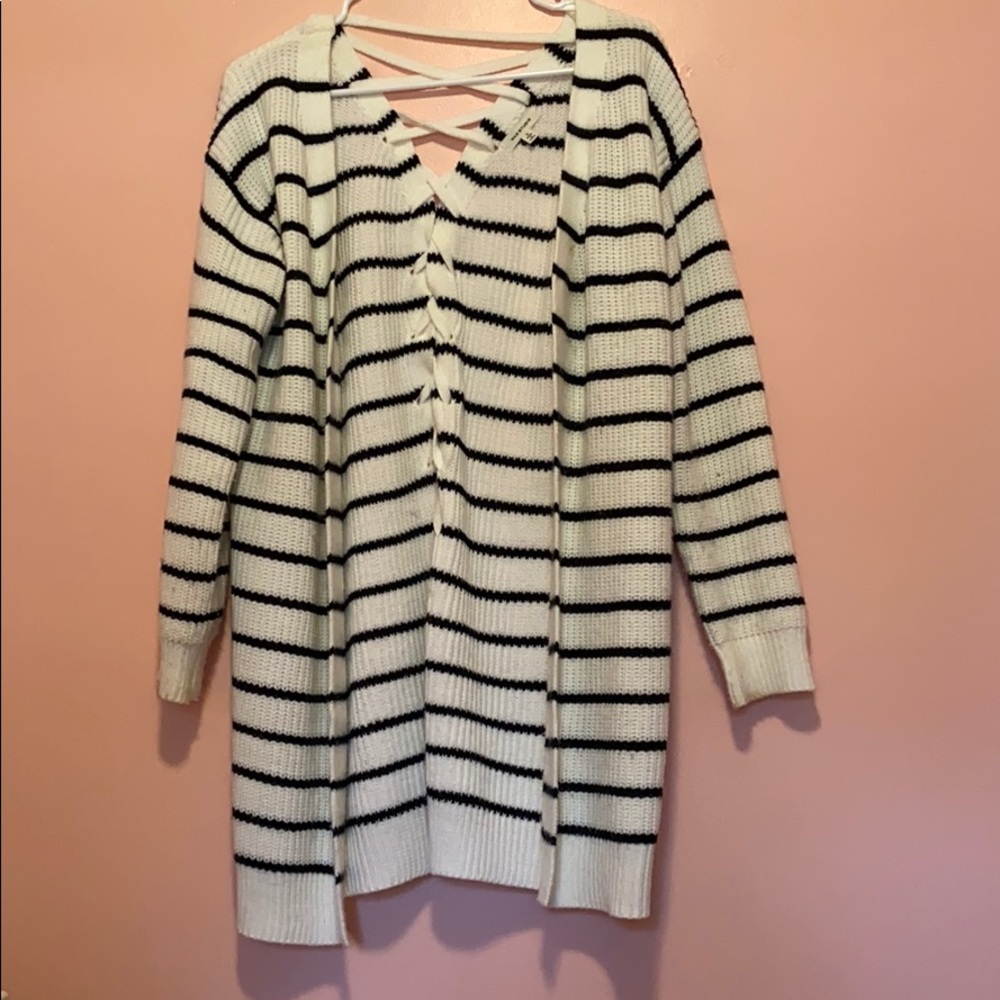 Max Studio Striped Long Cardigan